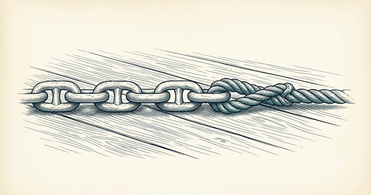 Anchor chain and nylon rode spliced together