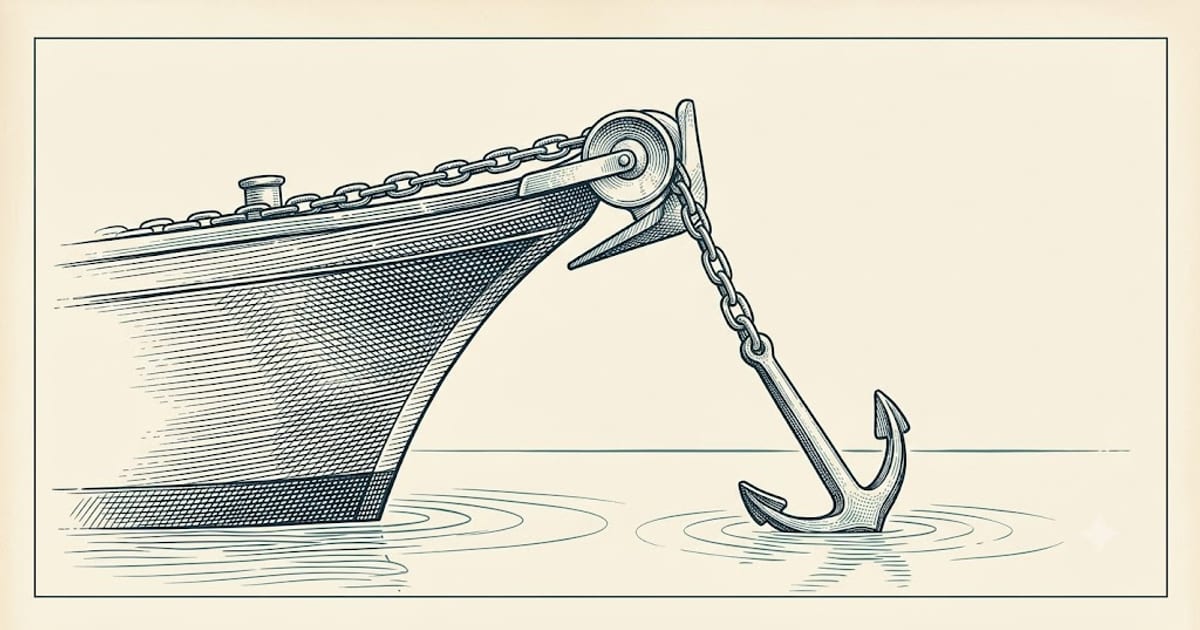 Anchor being lowered from a bow roller