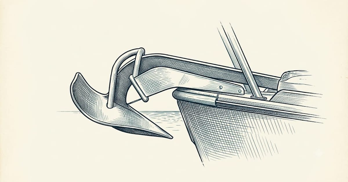 Modern scoop anchor on a bow roller
