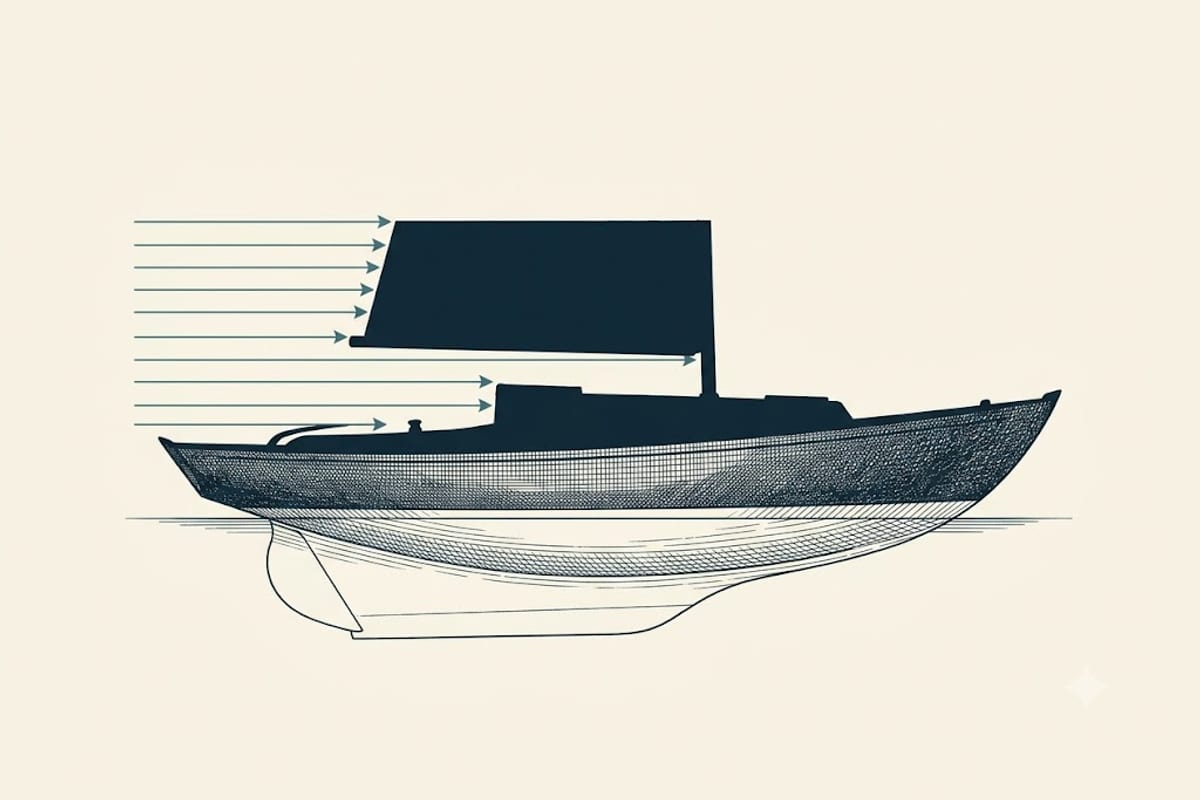The area a boat presents to the wind